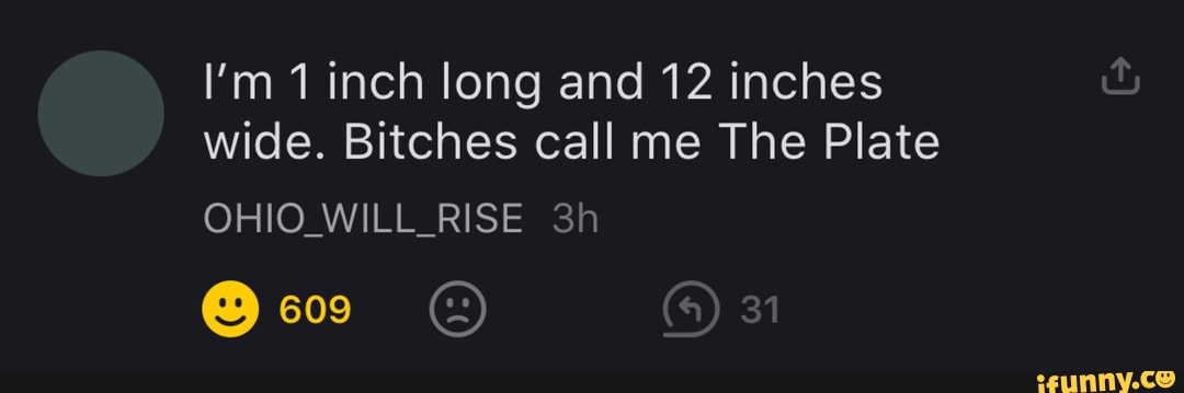 I'm 1 inch long and 12 inches wide. Bitches call me The Plate 31 OHIO ...