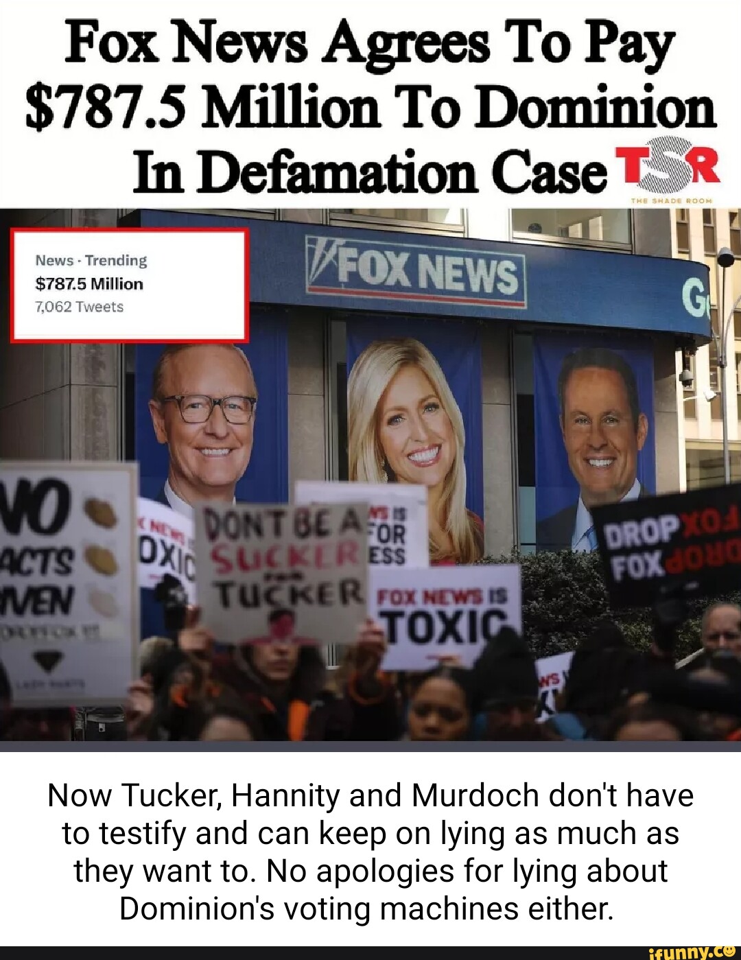 Fox News Agrees To Pay 7875 Million To Dominion In Defamation Case News Tending Million Tweets 1934