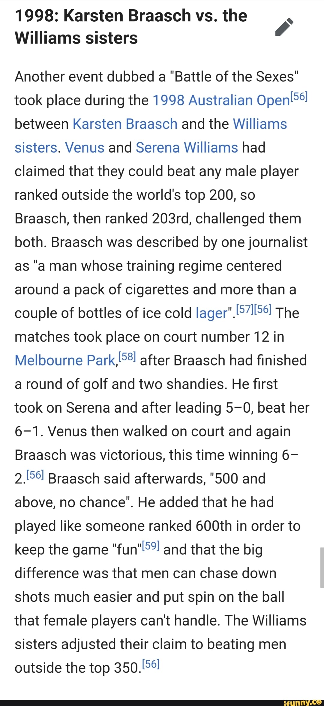 1998 Karsten Braasch vs. the Williams sisters !“ Another event dubbed