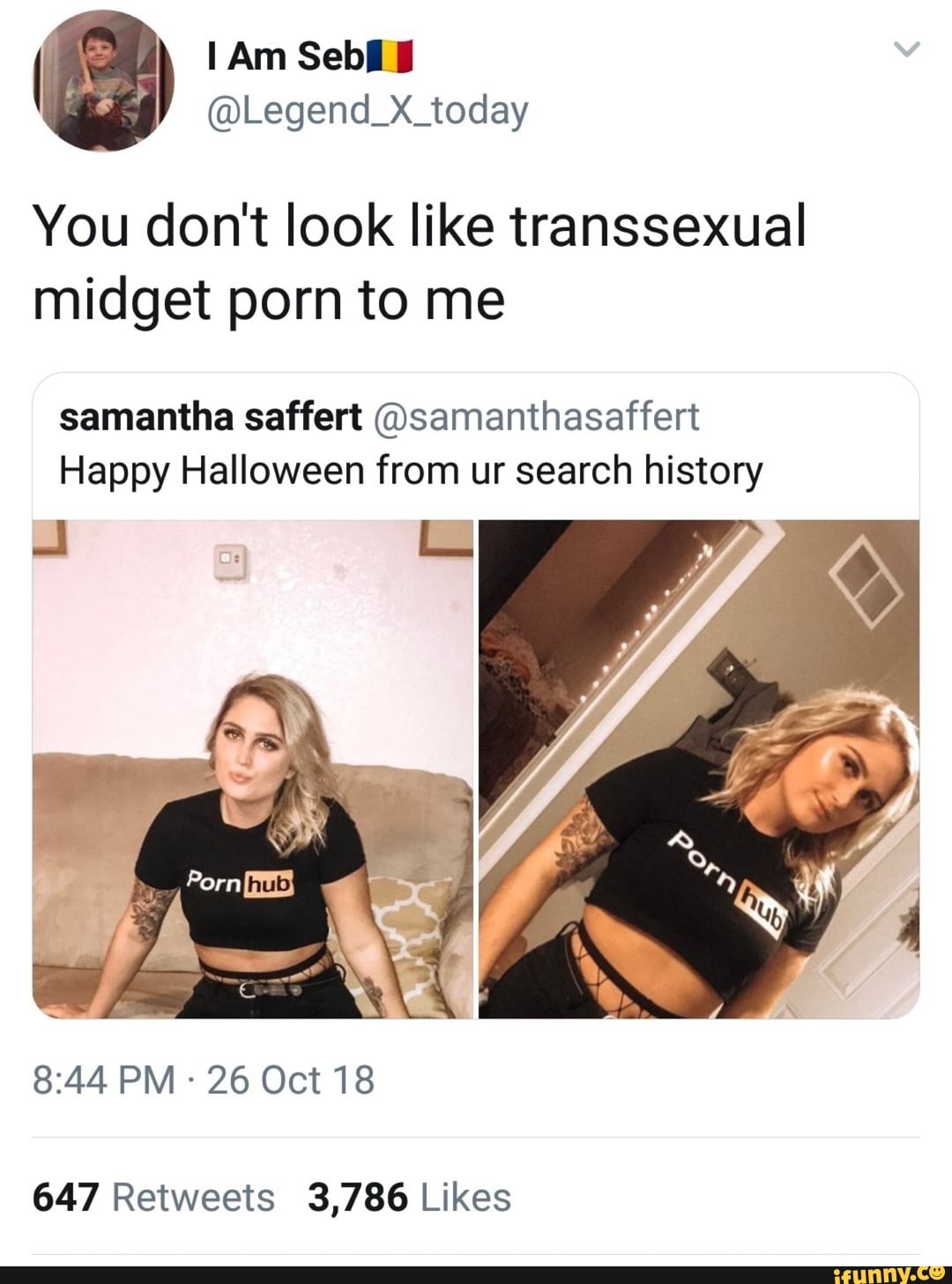 You don't look like transsexual midget porn to me samantha saffert  @samanthasaffert Happy Halloween from ur search history 647 Retweets 3,786  Likes - iFunny Brazil