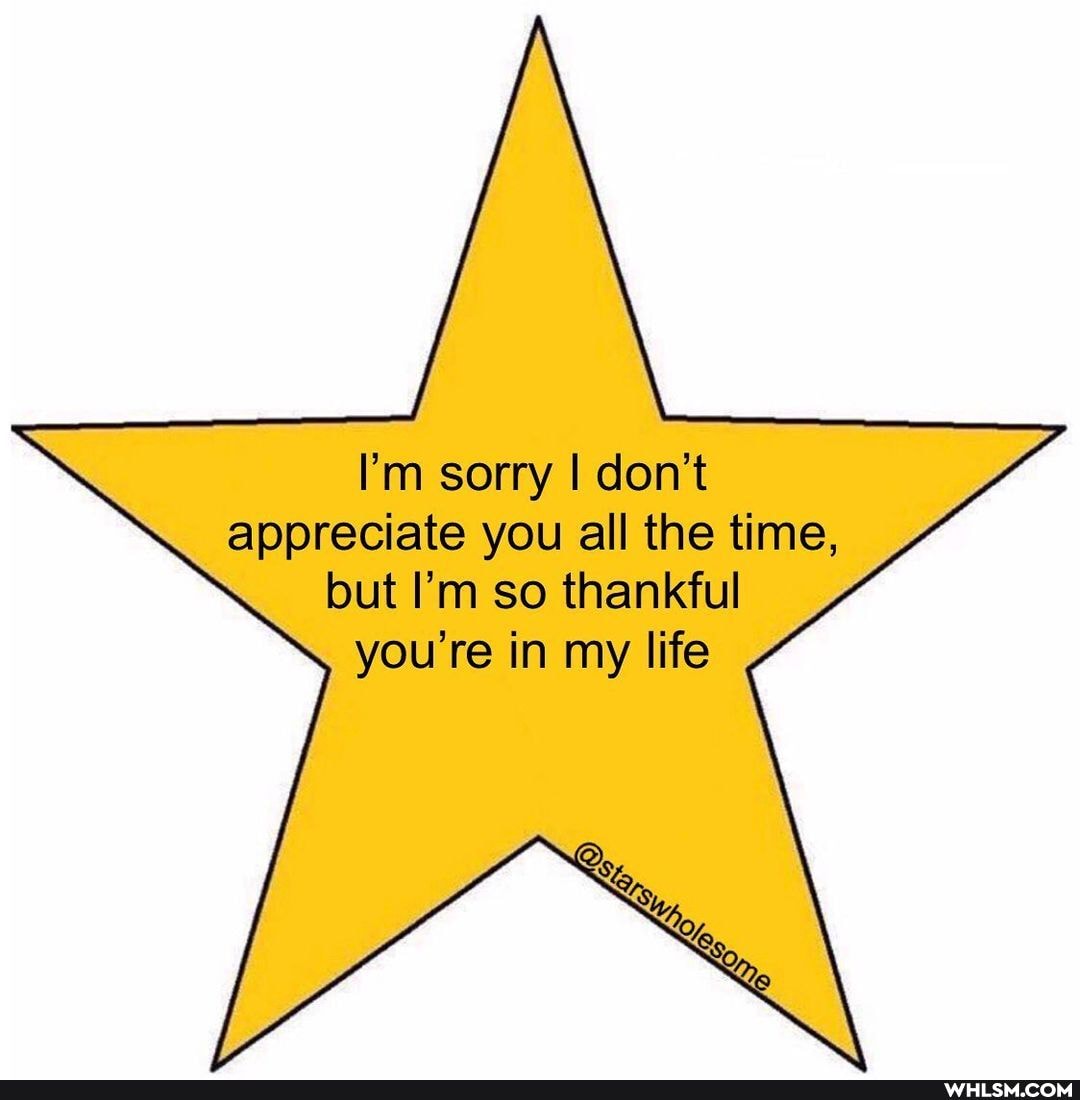 I'm sorry I don't appreciate you all the time, but I'm so thankful you're in my life