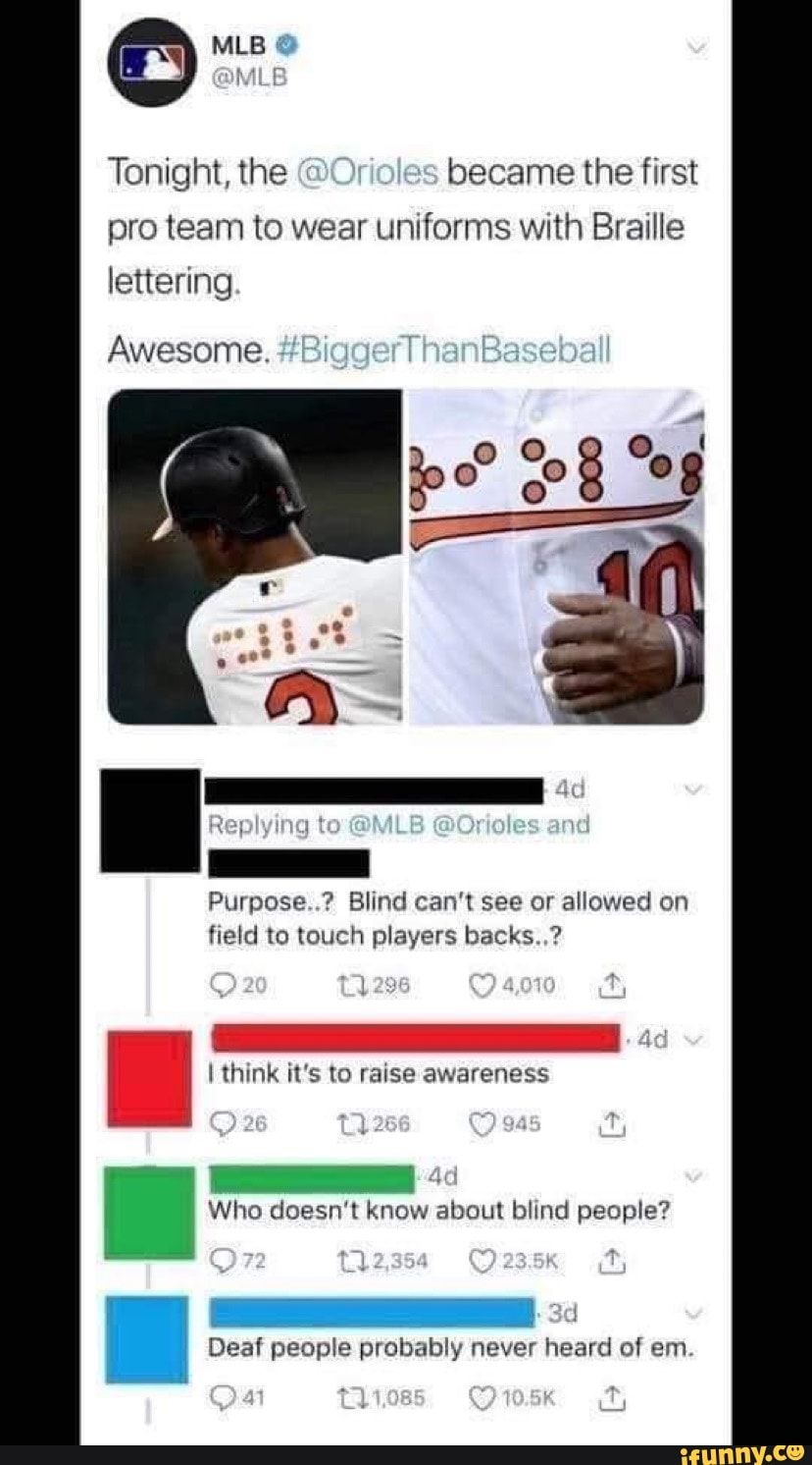 The Orioles became the first professional sports team to wear Braille  jerseys - iFunny