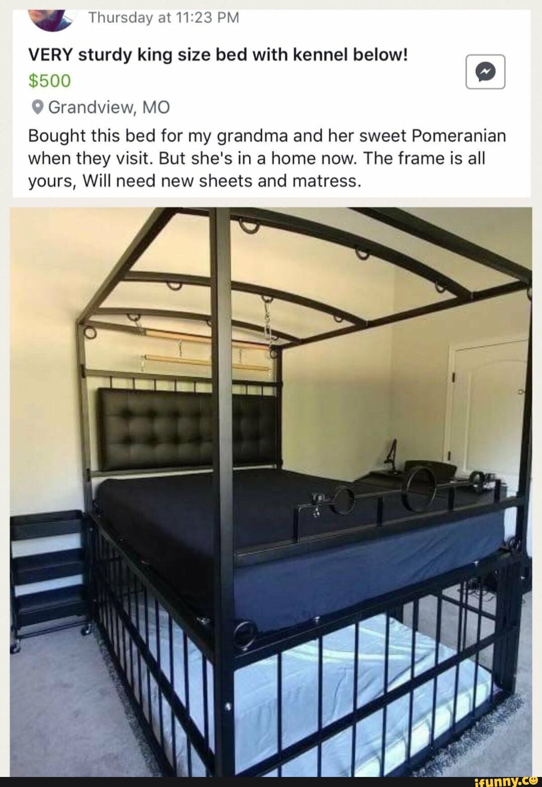 Bed with cage underneath