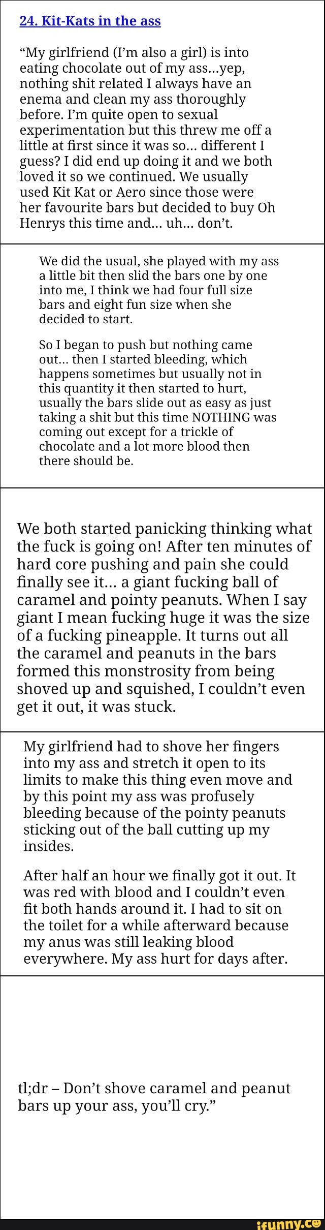 “My girlfriend (I’m also a girl) is into eating chocolate out of my ass