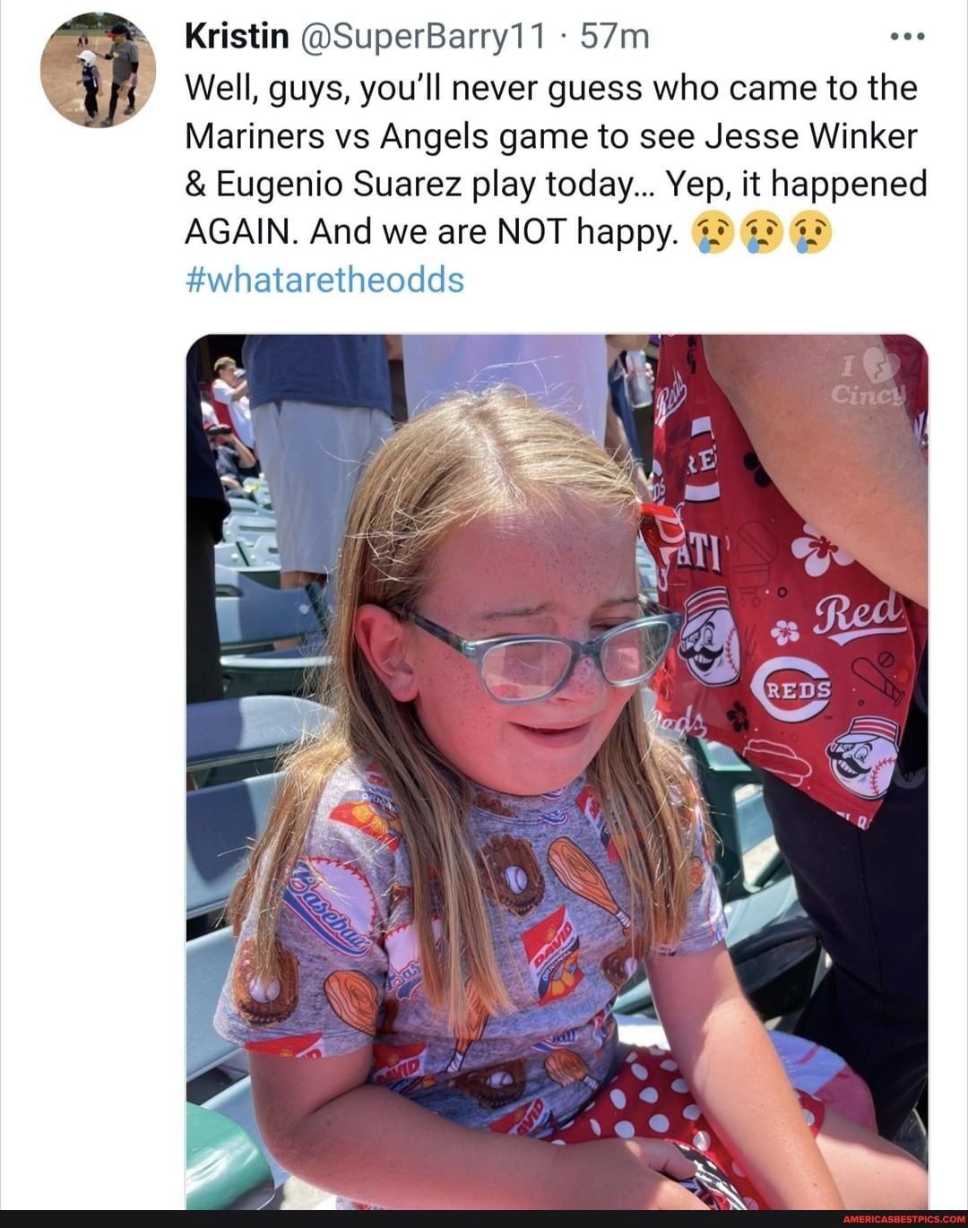 Kristin on Twitter] Well, guys, you'll never guess who came to the Mariners  vs Angels game to see Jesse Winker & Eugenio Suarez play today… Yep, it  happened AGAIN. And we are