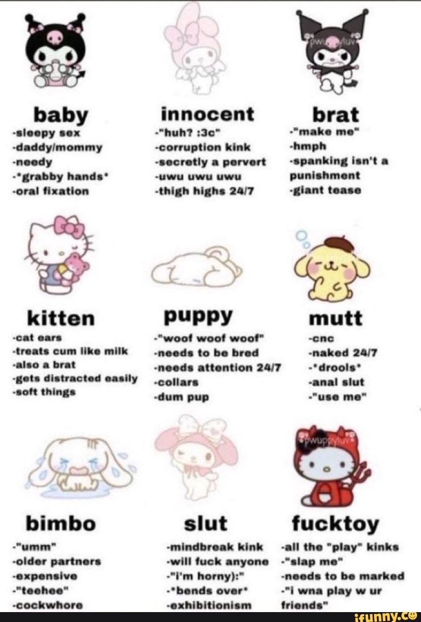 Baby -sleepy sex -needy -*grabby hands* -oral fixation kitten -cat ears  -treats cum like