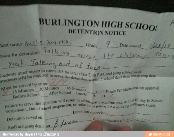 4
ON HIGH SCH Y
NON TENTION NOTICE
fent name:
¡VERLA
ason
for detention:
LIE 4
