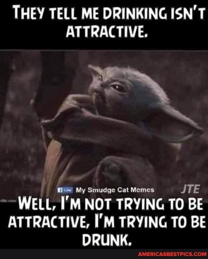 THEY TELL ME DRINKING ISN'T ATTRACTIVE.
My Smudge Cat Memes JTE
WELL, UM NOT TRYING TO BE ATTRACTIVE, I'M TRYING TO BE DRUNK.