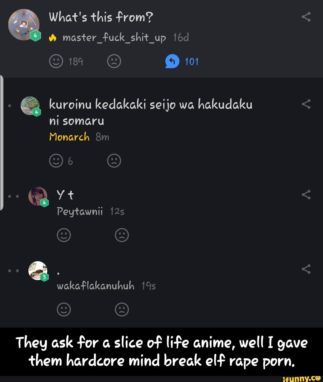 À kuroinu kedakakí seíjo wo. hakudaku ni somaru They ask -For & slice 0?  Mªc anime,