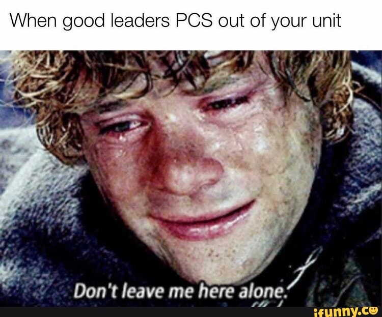 When good leaders PCS out of your unit
Don't leave me here alone.
