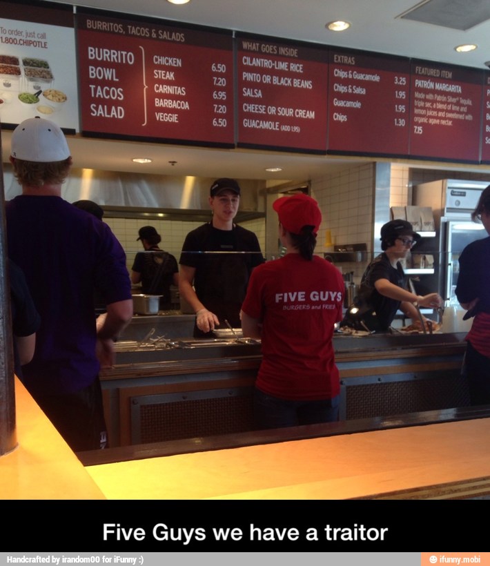 Five Guys we have a traitor - Five Guys we have a traitor