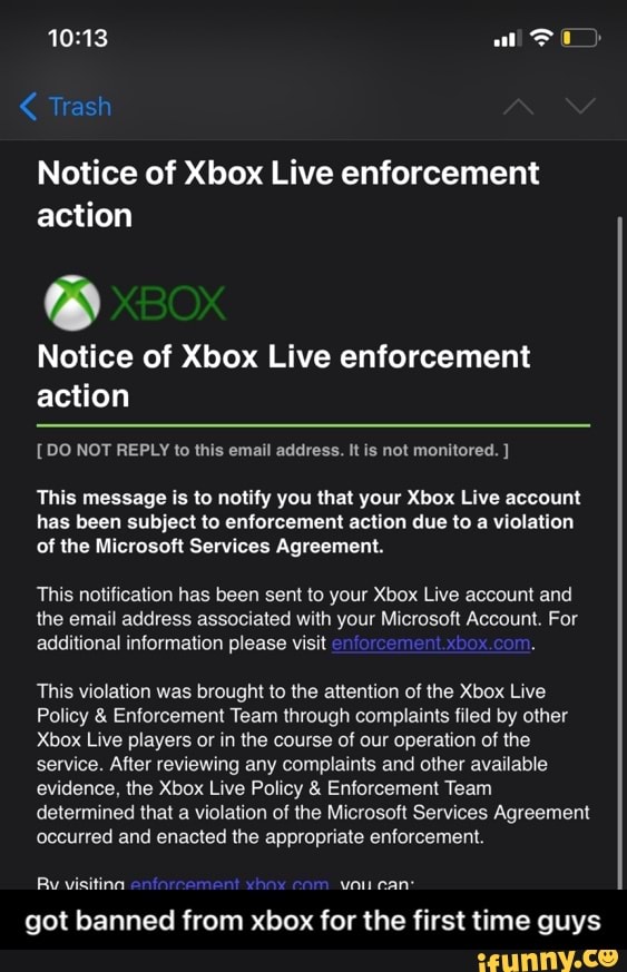 Ongunstig Wirwar Perforeren Trash al Notice of Xbox Live enforcement action Notice of Xbox Live  enforcement action [DO NOT