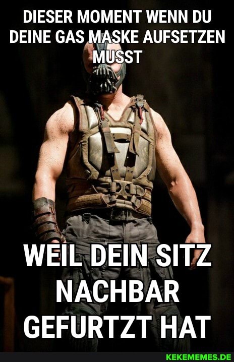 DIESER MOMENT WENN DU DEINE GAS MASKE AUFSETZEN MUSST
WEIL DEIN SITZ NACHBAR GEFURTZT HAT