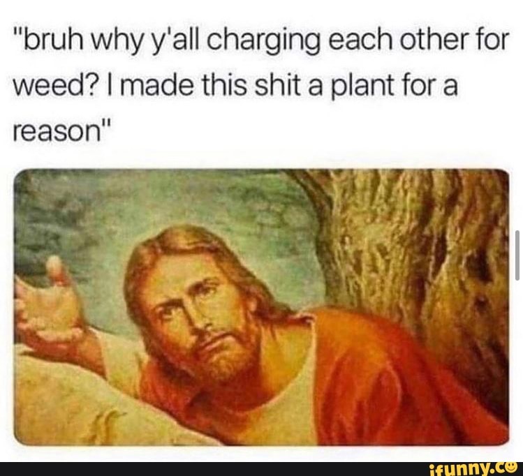 "oruh why y'all charging each other for weed? I made this shit a plant for a reason"