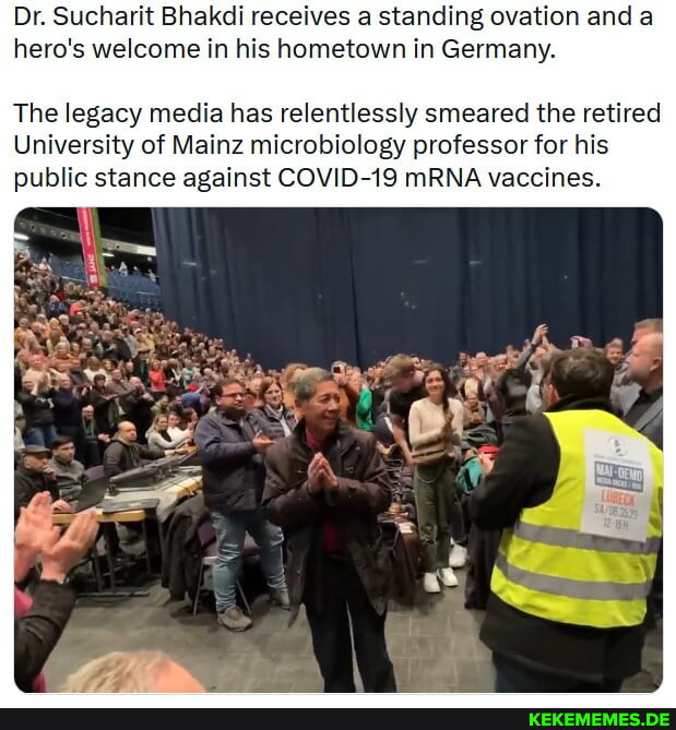 Dr. Sucharit Bhakdi receives a standing ovation and a hero's welcome in his home