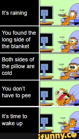 You found the
long side of
the blanket
Both sides of
the pillow are
cold
You don't
have to pee
It's time to
wake up