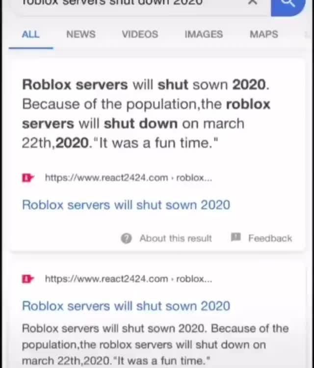 Roblox Servers Will Shut Sown 2020 Because Of The Population The Roblox Servers Will Shut Down On March 22th 2020 Lt Was A Fun Time Rmps L Www Reaci2424 Com Rublox Roblox Sewers Will