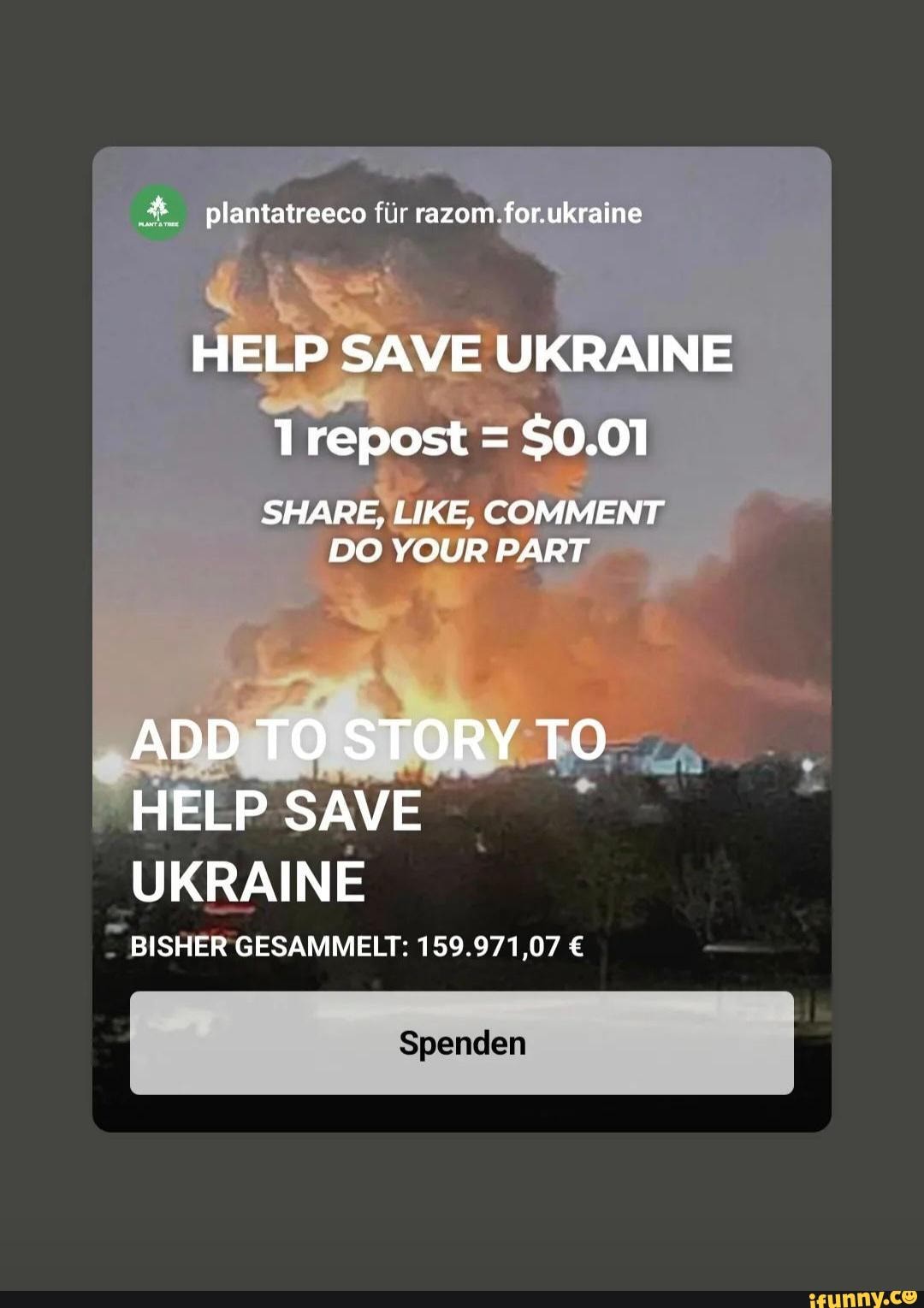 Plantatreeco fiir razom.for.ukraine HELP SAVE UKRAINE 1 repost = $0.01