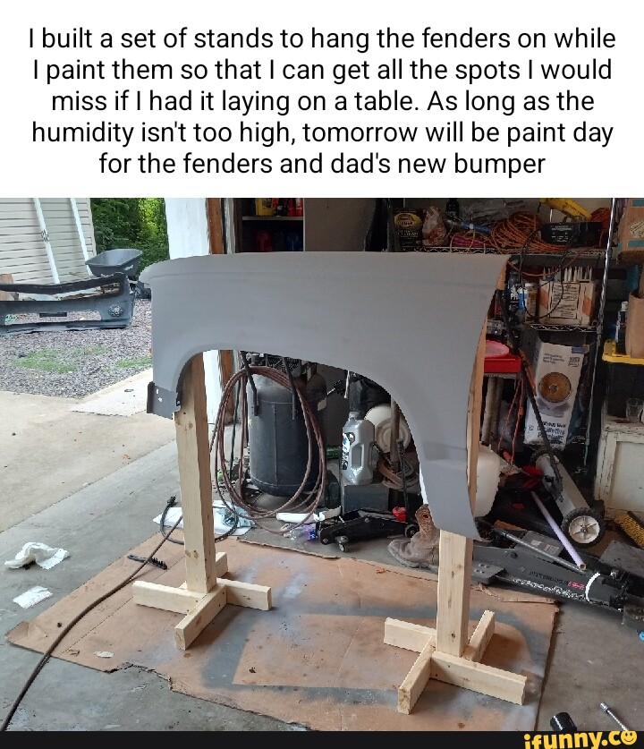 I built a set of stands to hang the fenders on while I paint them so that I can get all the