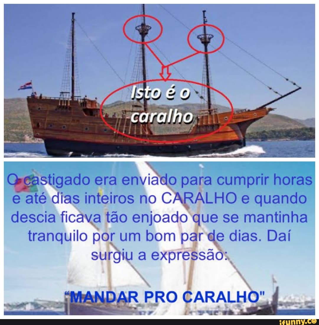 stigado era enviado para cumprir horas e até dias inteiros no CARALHO e quando descia ficava tão enjoado que se mantinha tranquilo por um bom par de dias. Daí surgiu a expressão:
PRO CARALHO