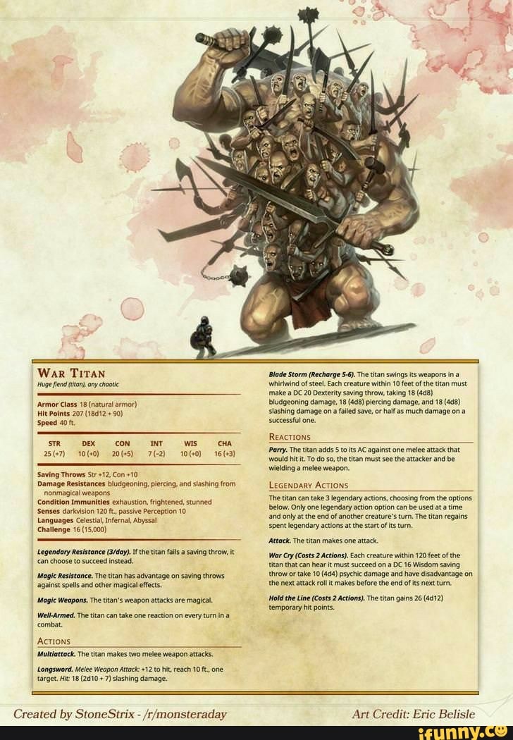 War Titan 'huge fed ton ory choot 'Armor Class 18 (natural armor) Hie