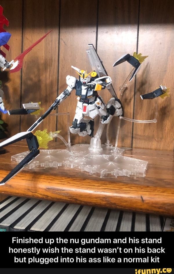 Finished up the nu gundam and his stand
honestly wish the stand wasn't on his back
but plugged into his ass like a normal kit - Finished up the nu gundam and his stand honestly wish the stand wasn’t on his back but plugged into his ass like a normal kit