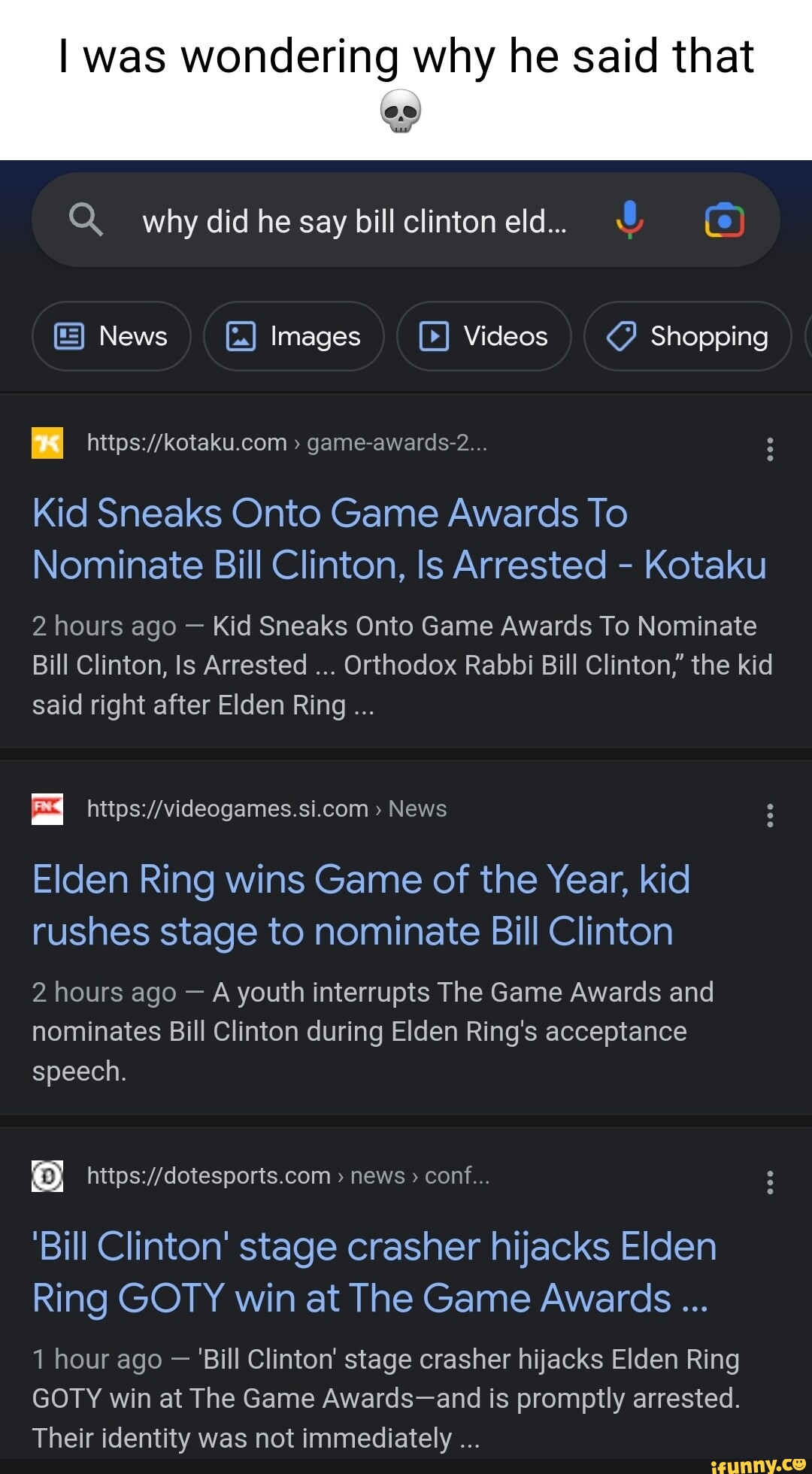 Elden Ring wins Game of the Year, Bill Clinton gets nomination as