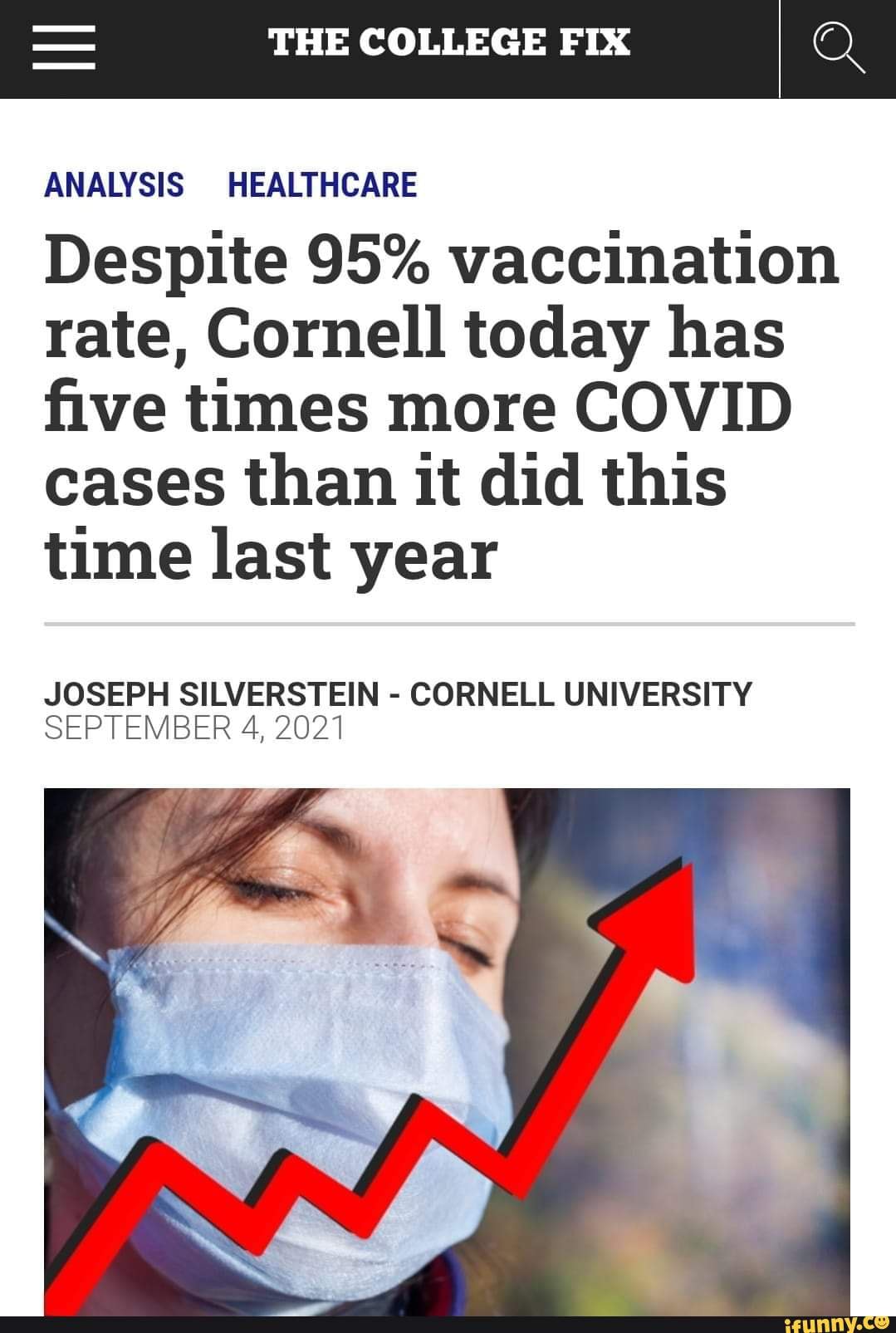 Hmmmmmmm Dr Fowchee Please Explain The College Fix Analysis Healthcare Despite 95 Vaccination Rate Cornell Today Has Five Times More Covid Cases Than It Did This Time Last Year Joseph Silverstein