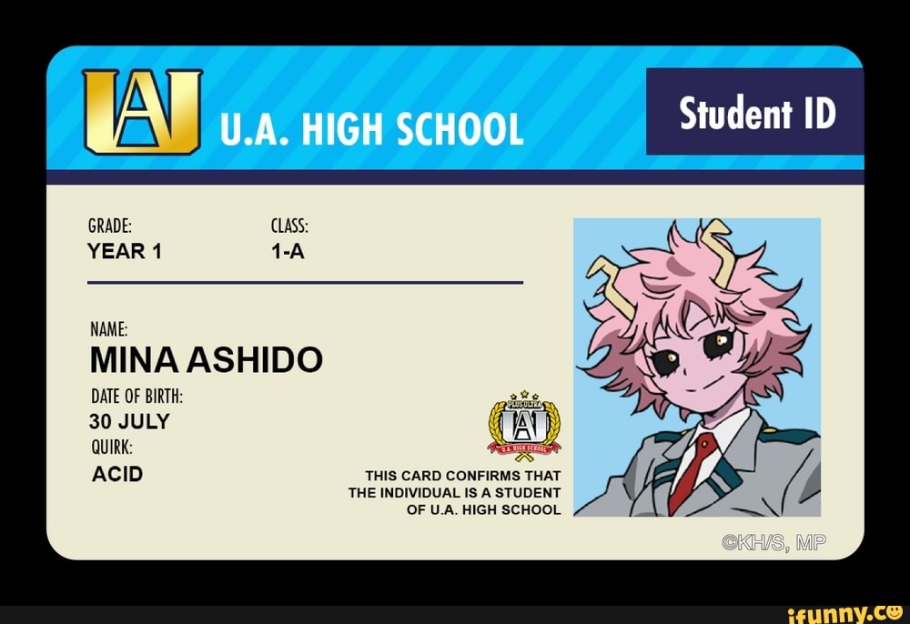 YEAR NAME: MINA ASHIDO DATE OF BIRTH: 30 JULY QUIRK: Student ID ACID ...