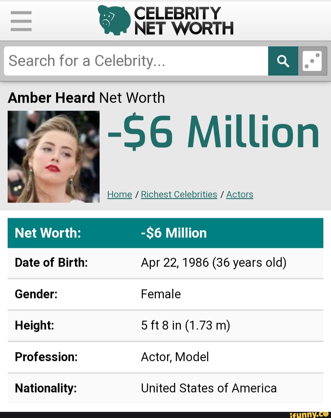 CELEBRITY NET WORTH Search for a Celebrity... Q Amber Heard Net Worth a