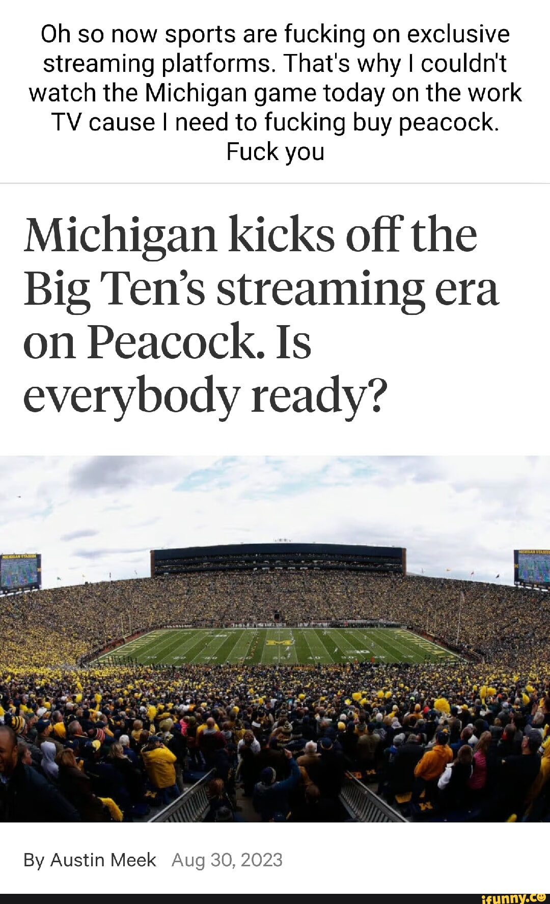 Michigan kicks off the Big Ten's streaming era on Peacock. Is everybody  ready? - The Athletic