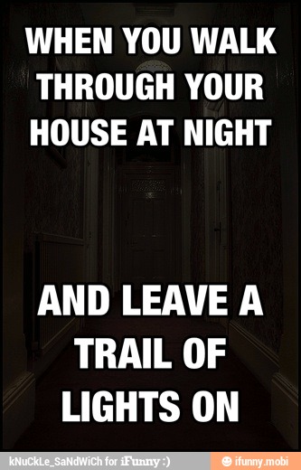 WHEN YOU WALK
THROUGH YOUR
HOUSE AT NIGHT
AND LEAVE A
TRAIL OF
LIGHTS ON