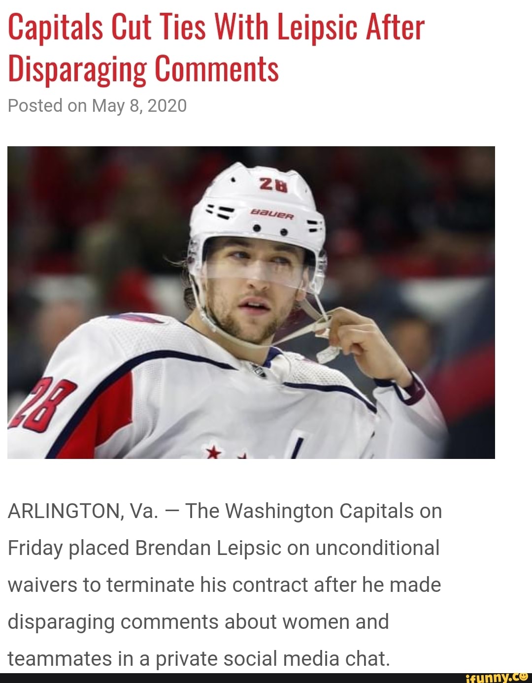 Washington Capitals terminating Brendan Leipsic's contract