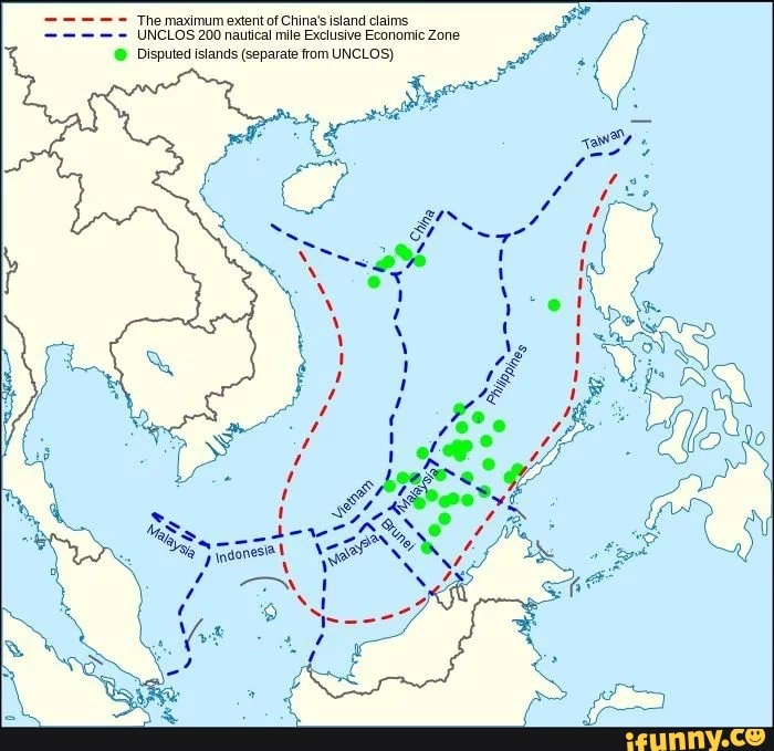 'The maximum extent of China's island claims UNCLOS 200 nautical mile ...