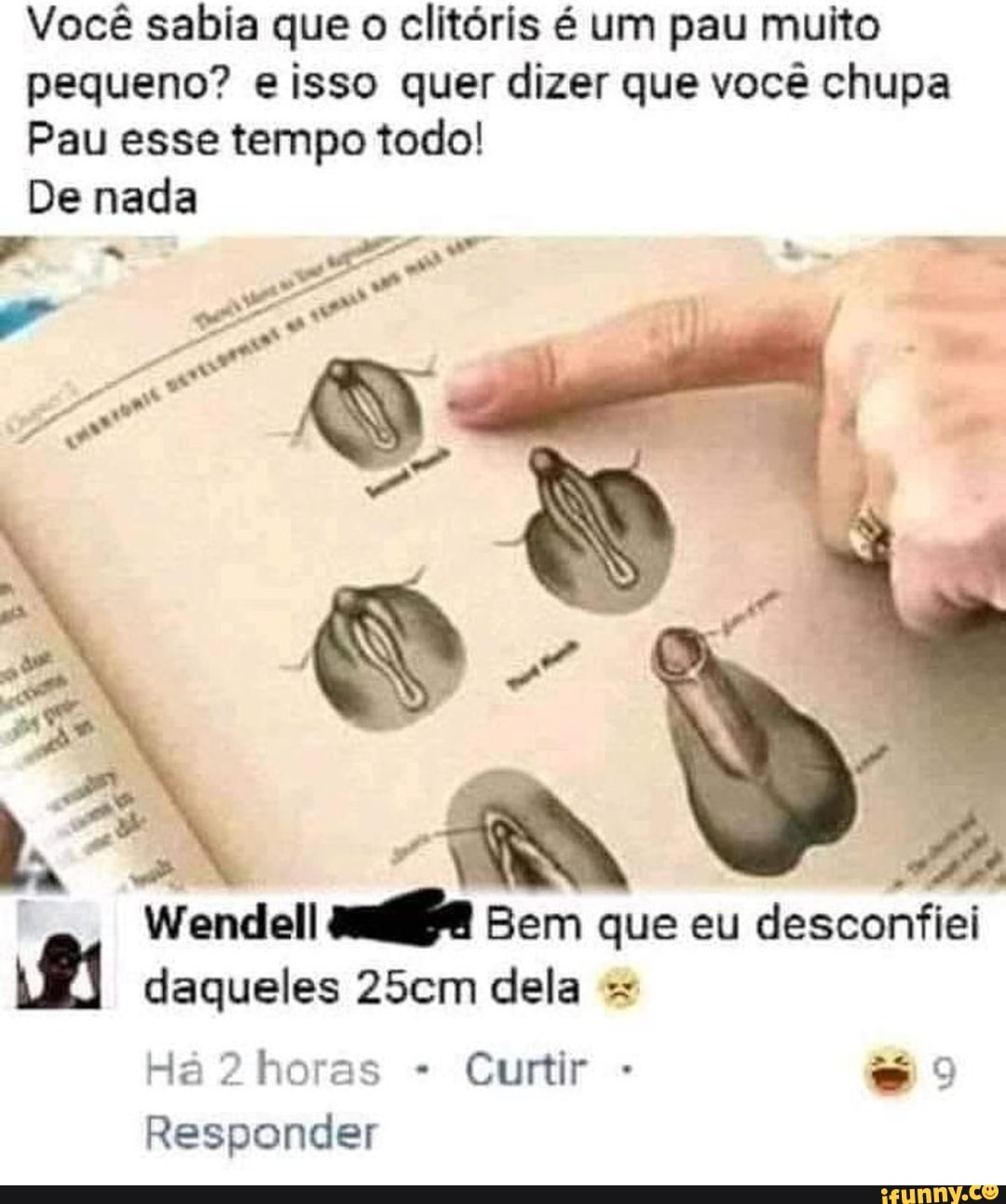 Você sabia que o clitóris é um pau muito
pequeno? e isso quer dizer que você chupa
Pau esse tempo todo!
De nada
Wendell mht sem que eu
i daqueles 25cm dela