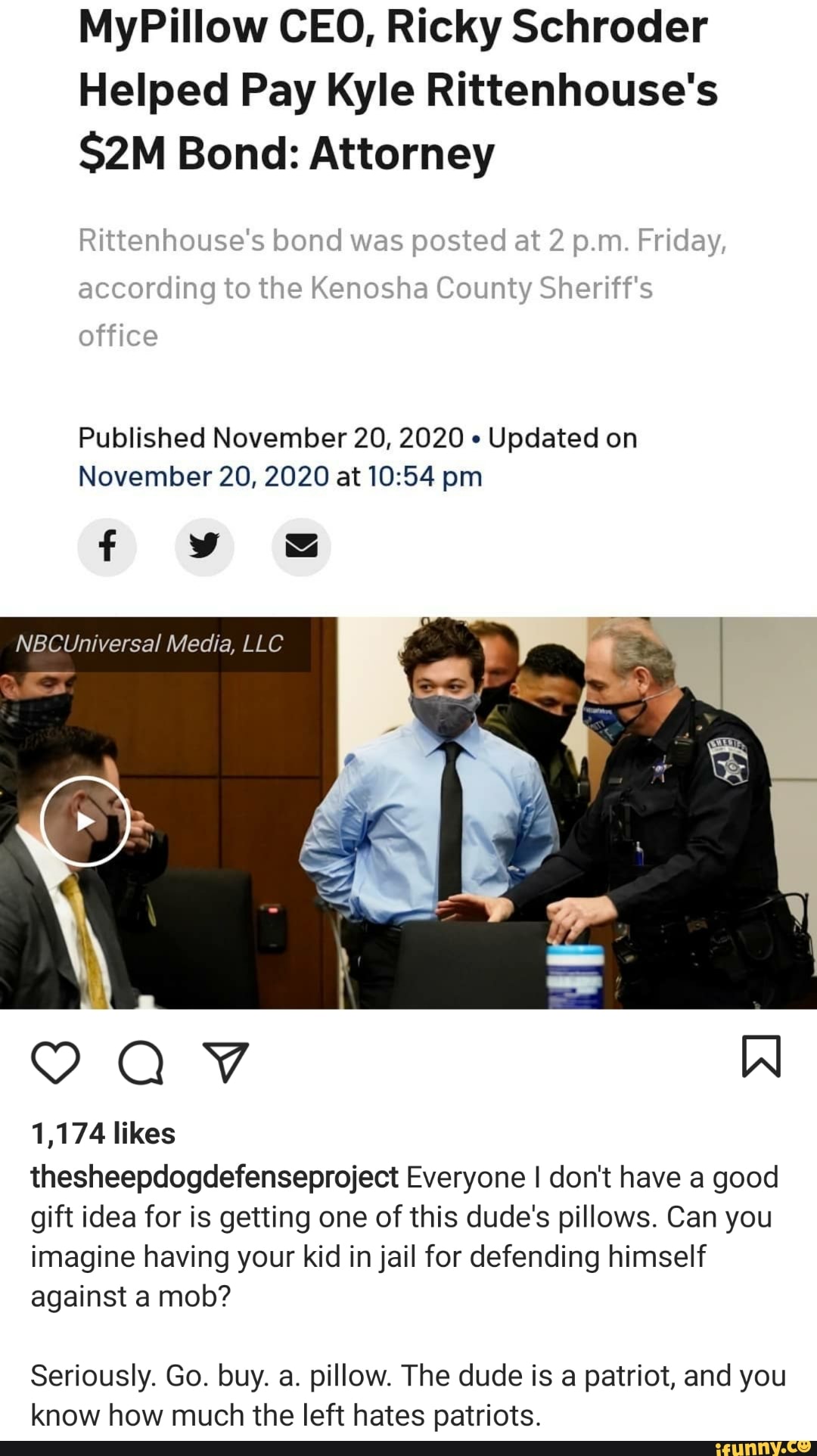 MyPillow CEO, Ricky Schroder Helped Pay Kyle Rittenhouse's Bond