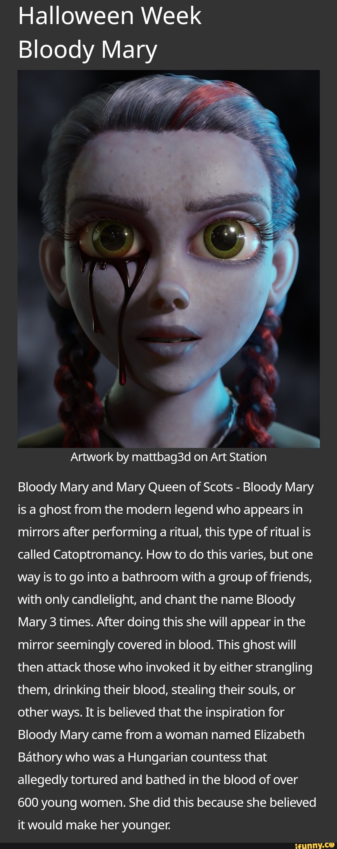 Halloween Week Bloody Mary Artwork by mattbag3d on Art Station Bloody