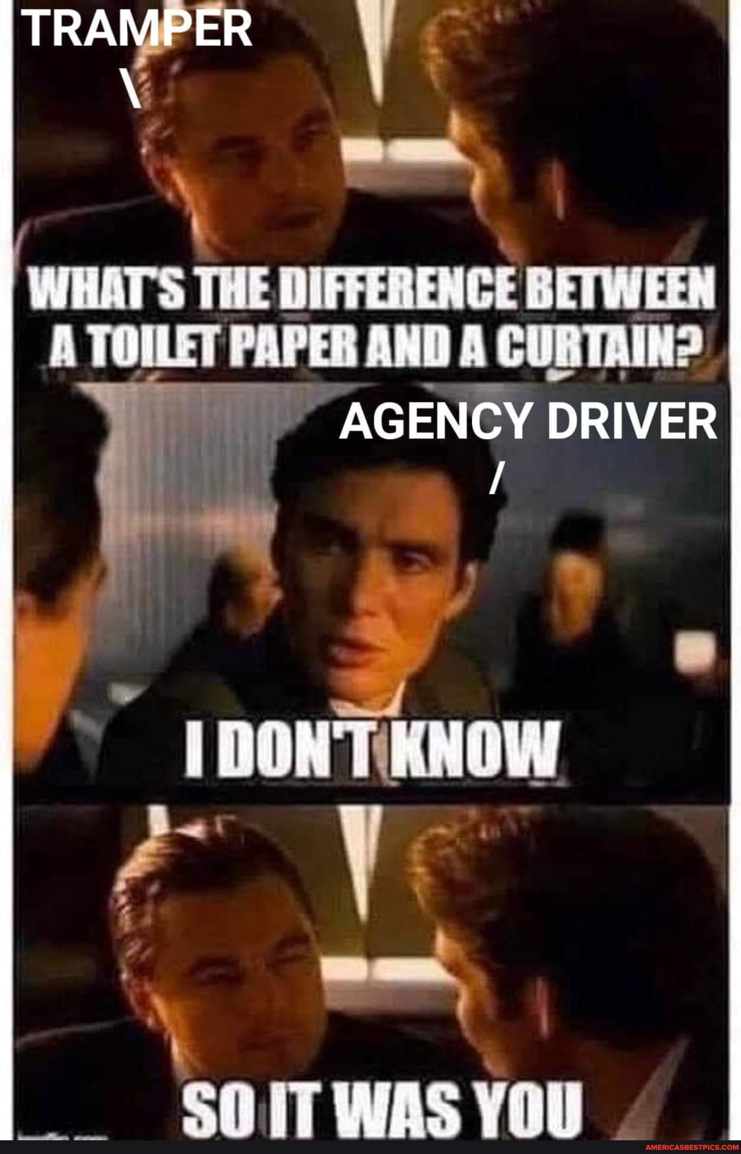 TRAMPER WHAT'S THE DIFFERENCE BETWEEN A TOILET PAPER AND A CURTAIN