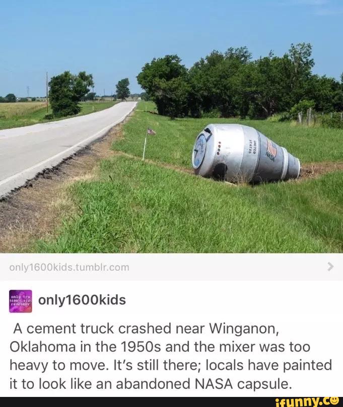 A cement truck crashed near Winganon, Oklahoma in the 19505 and the ...