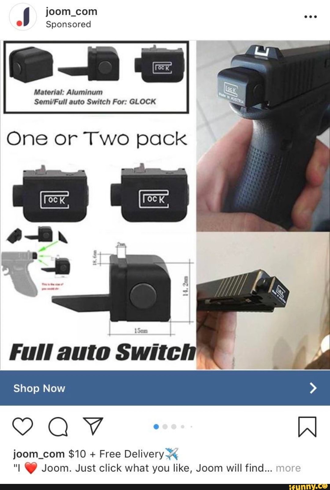 A joom_com Sponsored Semi/Full auto Switch For: GLOCK One or Two pack Full auto...