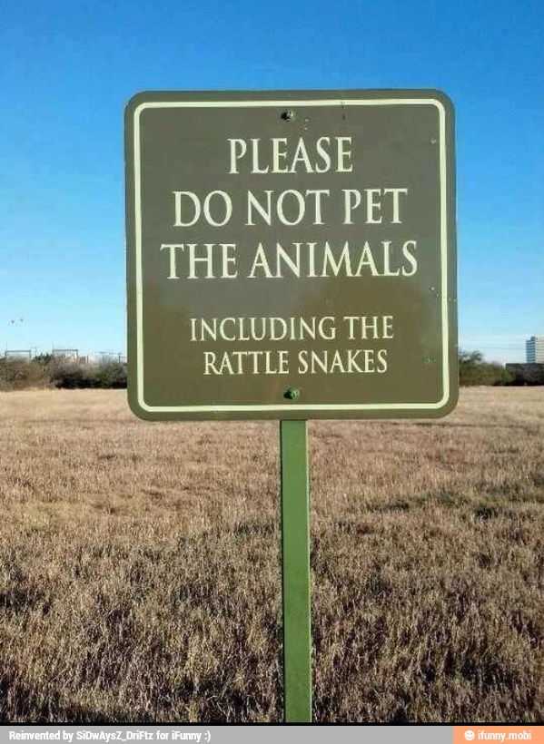 PLEASE
DO NOT PET
THE ANIMALS.
INCLUDING THE
RATTLE SNAKES