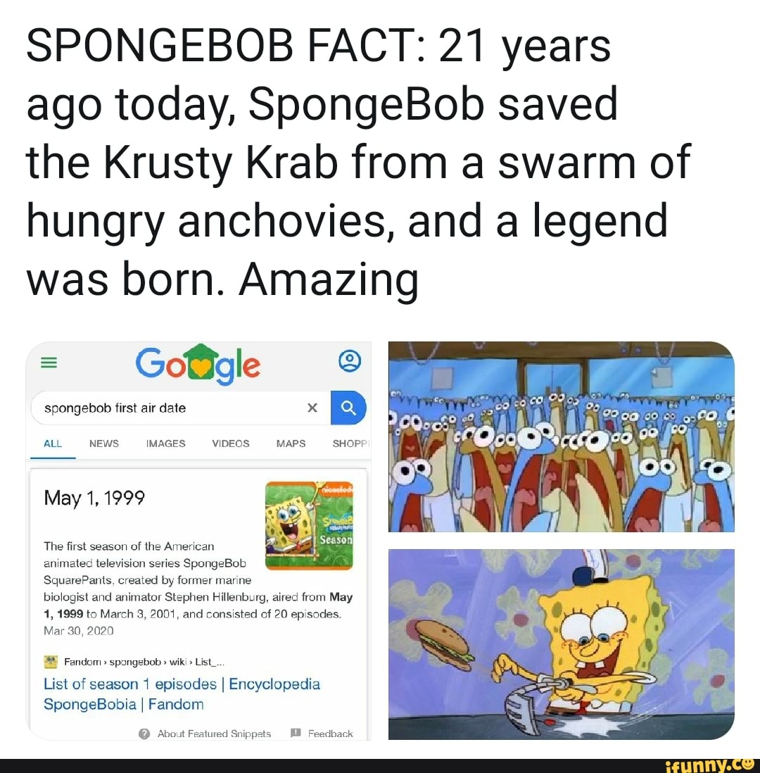 SPONGEBOB FACT: 21 years ago today, SpongeBob saved the Krusty Krab ...