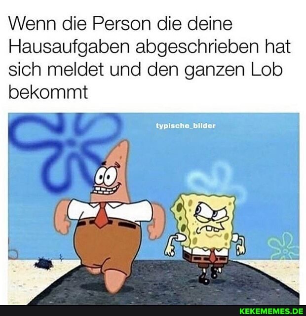 Wenn die Person die deine
Hausaufgaben abgeschrieben hat sich meldet und den ganzen Lob bekommt
typische _bilder