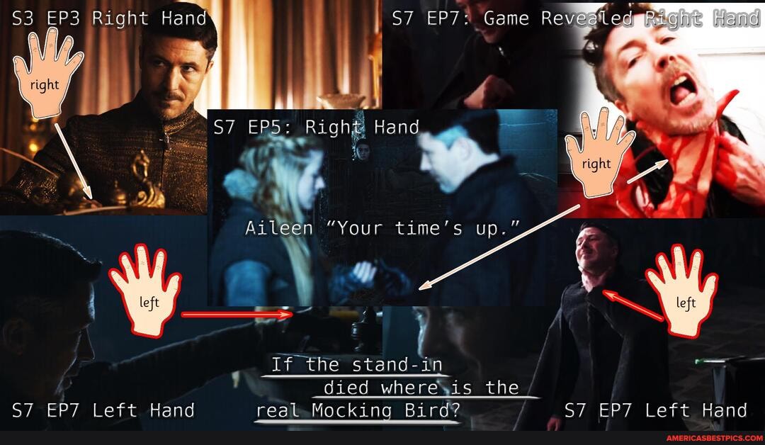 Game Re
Hand
# : 'Seee
Aileen "Your time's
Right Hand
\ \ y Y
\ .
If the -
died the
Left Hand real Mocking Bird? Left Hand
