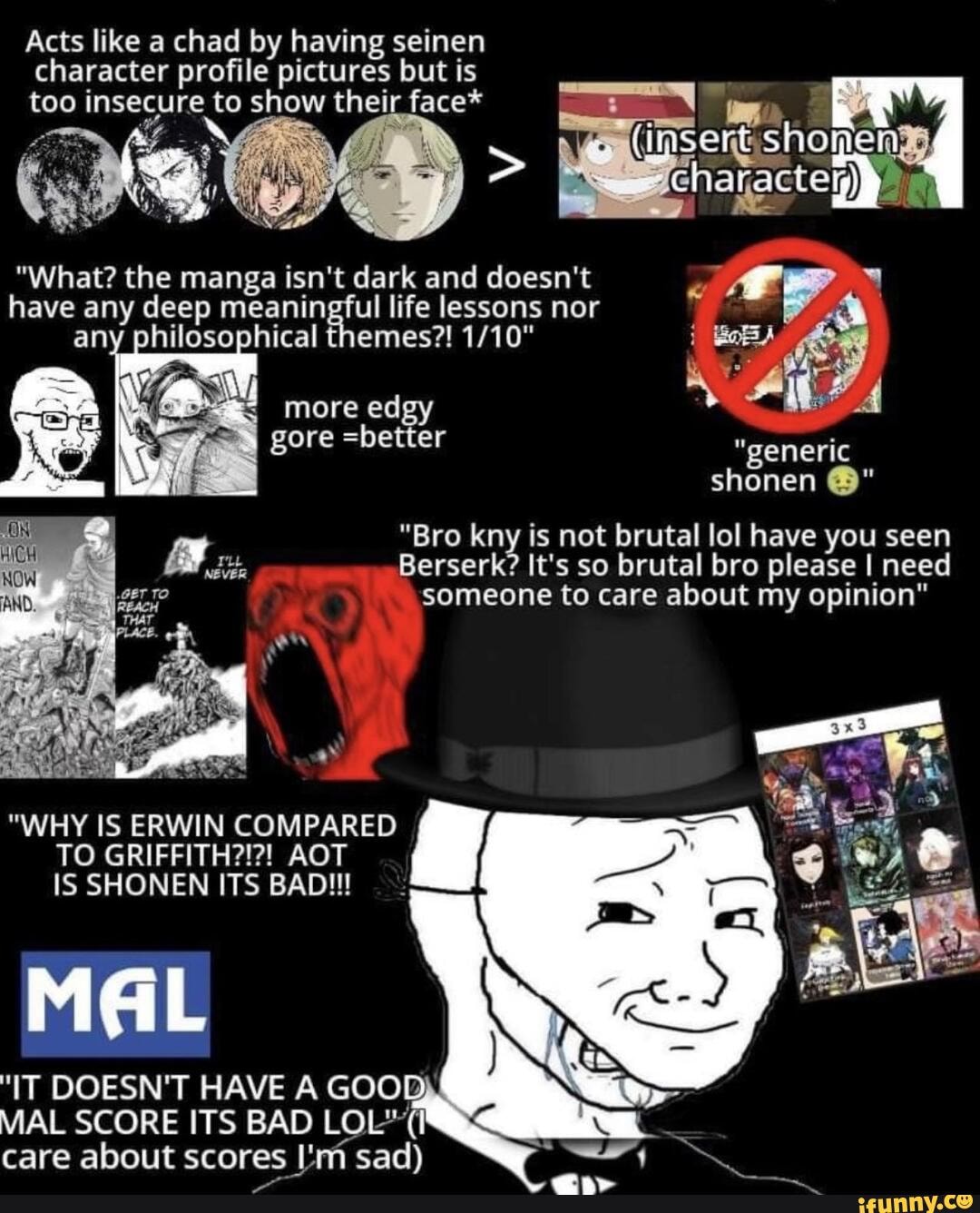 Acts like a chad by having seinen character profile pictures but is too ...