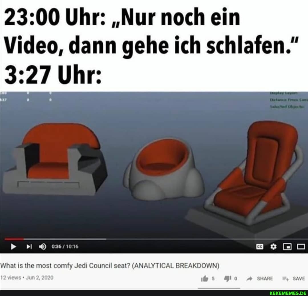 Uhr: ,,Nur noch ein
Video, dann gehe ich schlafen."
Uhr:
ACA icc )
What is the most comfy Jedi Council seat? (ANALYTICAL BREAKDOWN)
Mo