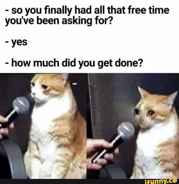 so you finally had all that free time
you've been asking for?
yes
how much did you get done?