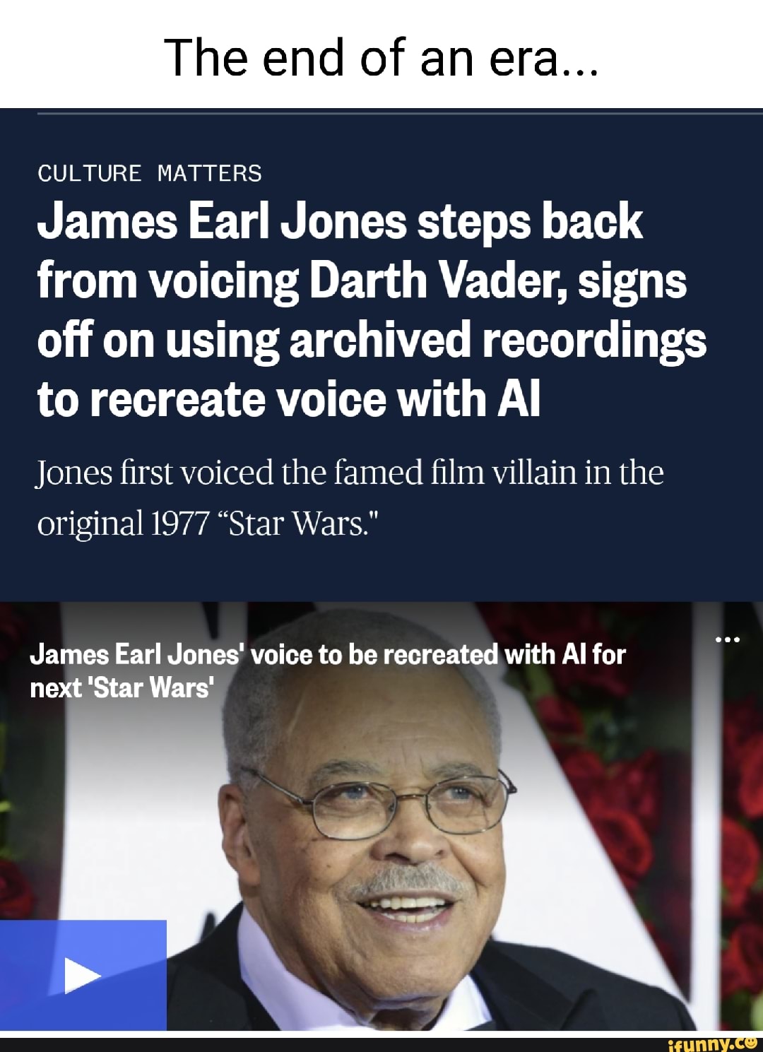 The end of an era... CULTURE MATTERS James Earl Jones steps back from
