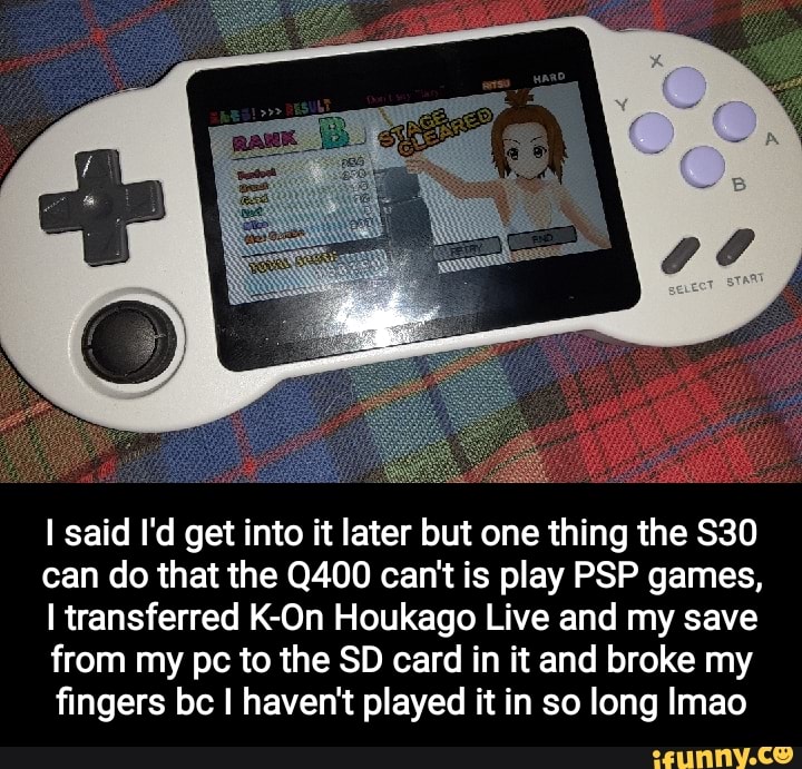 I said I'd get into it later but one thing the can do that the Q400 can't is play PSP games,
I transferred K-On Houkago Live and my save from my pc to the SD card in it and broke my fingers bc I haven't played it in so long Imao