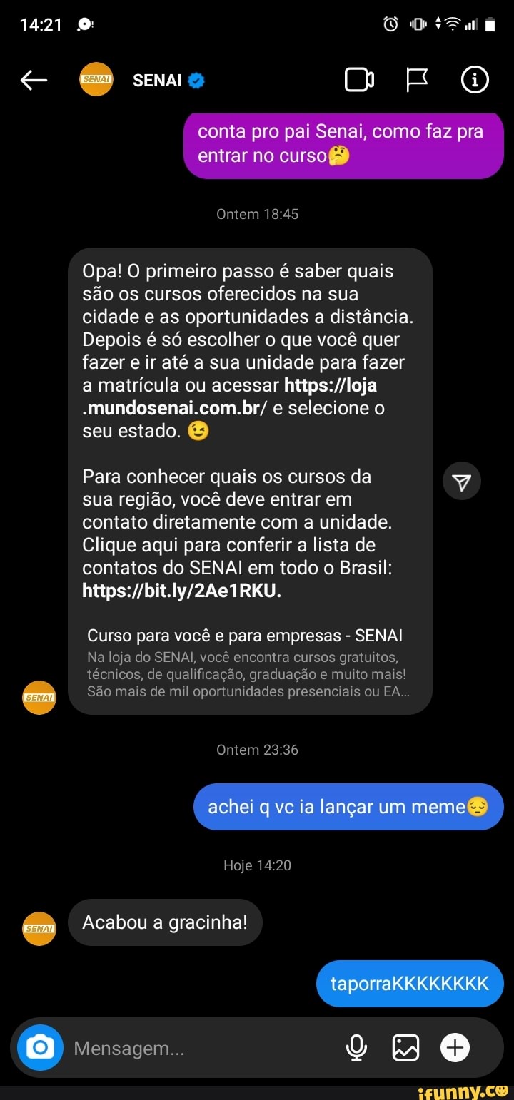 SENAI Conta Pro Pai Senai, Como Faz Pra Entrar No Curso() Ontem 1845 ...